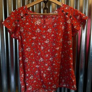 Active USA Vibrant Red Floral Blouse